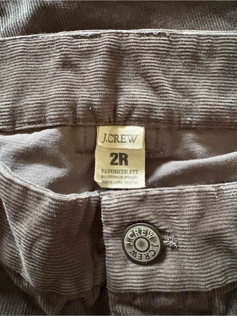 J. Crew Women’s Low Rise Dark Gray Corduroy Pants